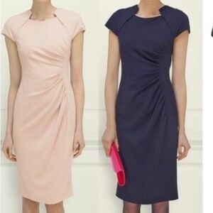 Imperfect L.K. Bennett London dress ruched notch sleeves back zipper lined sz 14